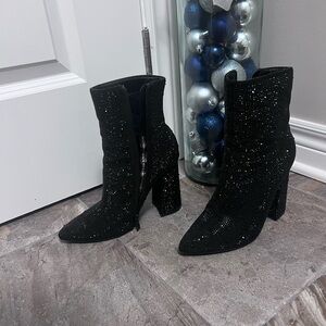 Elegant Black Glitter Ankle Boots